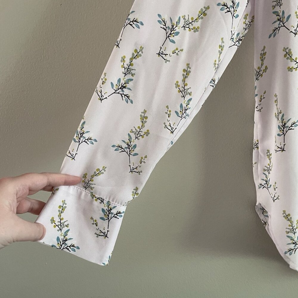LOFT White Floral Button-Down Tie-Front Blouse - Picture 4 of 12